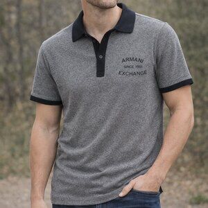 Armani Exchange AX Men’s Polo Shirt Gray Black Collar Short Sleeve Cotton Size S
